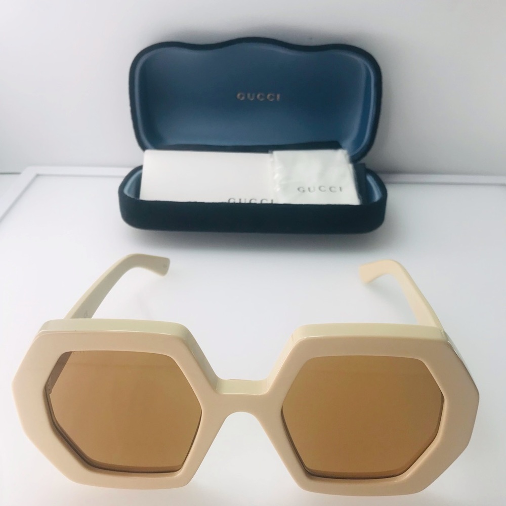 Gucci Ivory / Brown Gg0772s - 002 Oversized Billie Eilish Sunglasses - Picture 2 of 15